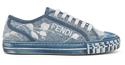 fendi domino embroidered denim sneakers.